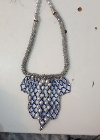 Uzun Bohem Mavi  Desenli Boncuklu Kadın Kolye - Görsel 2