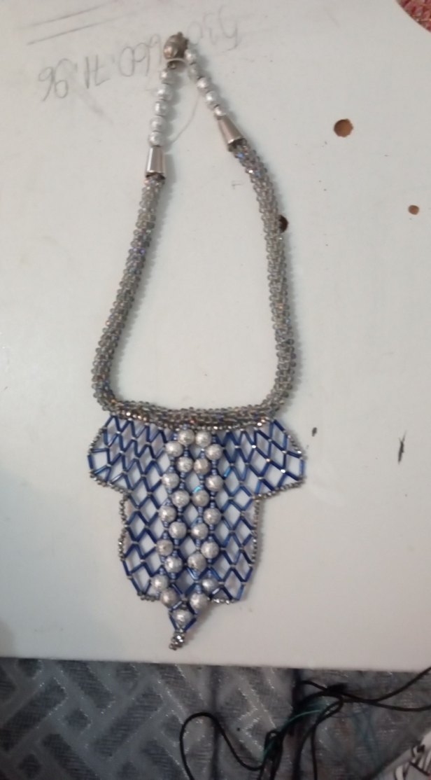 Uzun Bohem Mavi  Desenli Boncuklu Kadın Kolye - Görsel 2