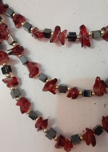 Koyu Kırmızı Boncuklu Bohem Uzun Kolyecam boncuk - Görsel 3