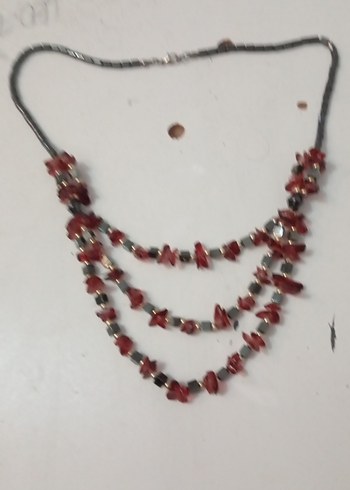 Koyu Kırmızı Boncuklu Bohem Uzun Kolyecam boncuk - Görsel 2
