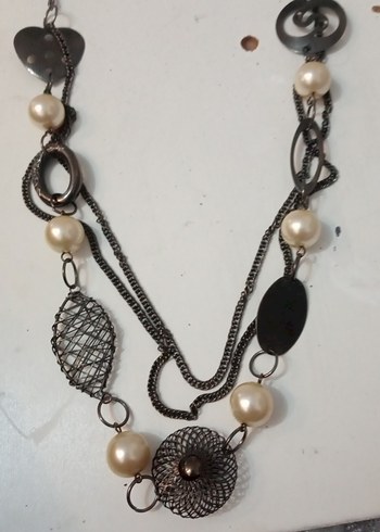 Uzun Bej Boncuklu Vintage Bohem Kolye - Görsel 2