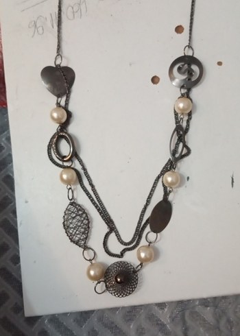 Uzun Bej Boncuklu Vintage Bohem Kolye - Görsel 3