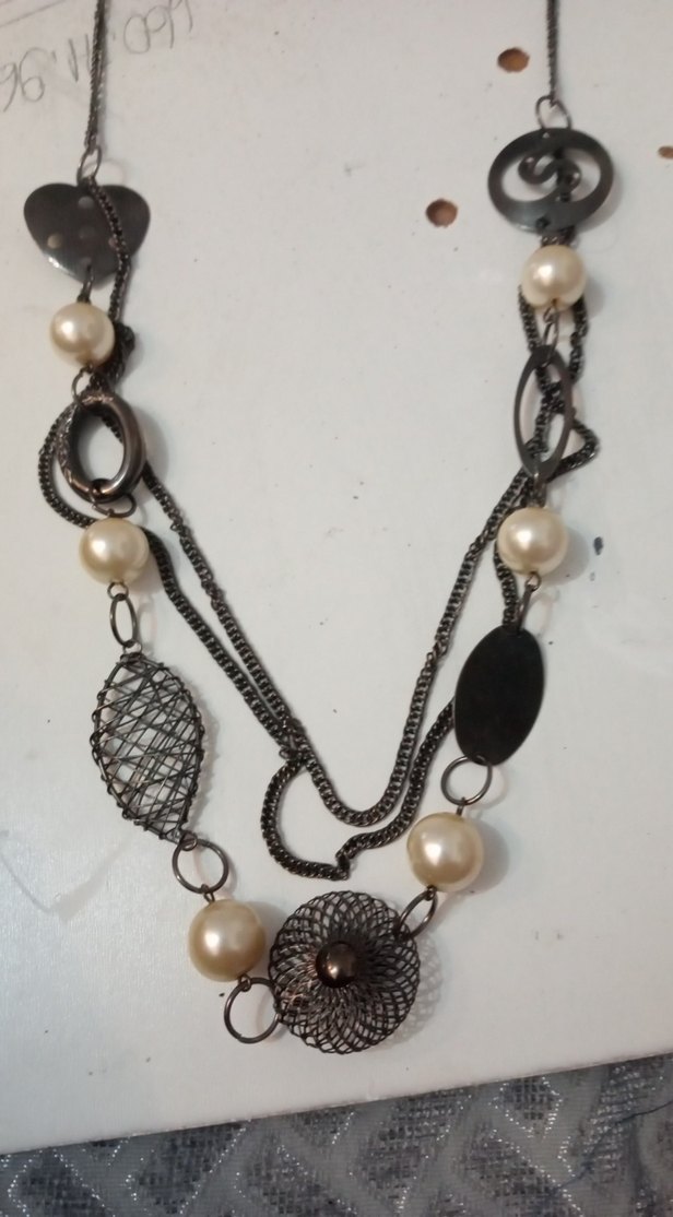 Uzun Bej Boncuklu Vintage Bohem Kolye - Görsel 2