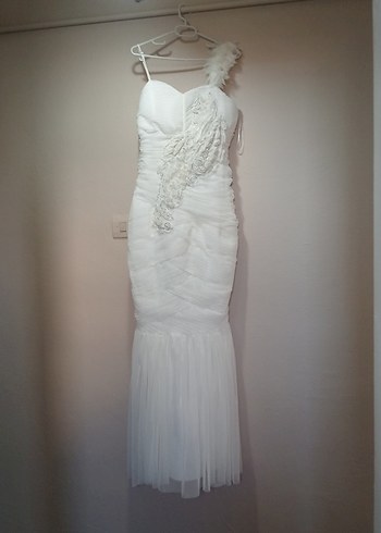 Uzun Beyaz Straplez Denizkızı Gelinlik - Görsel 5