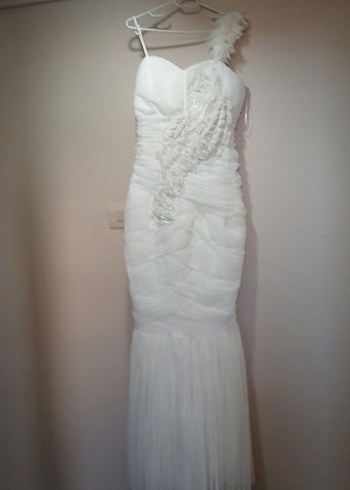 Uzun Beyaz Straplez Denizkızı Gelinlik - Görsel 2