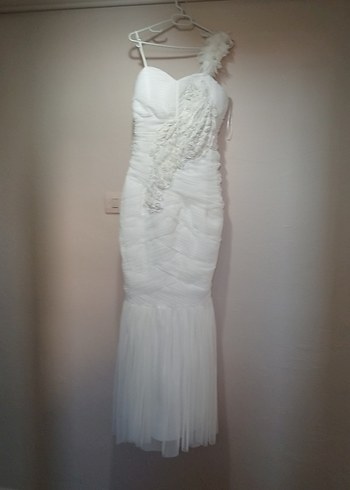 Uzun Beyaz Straplez Denizkızı Gelinlik - Görsel 4