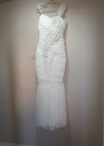 Uzun Beyaz Straplez Denizkızı Gelinlik - Görsel 6