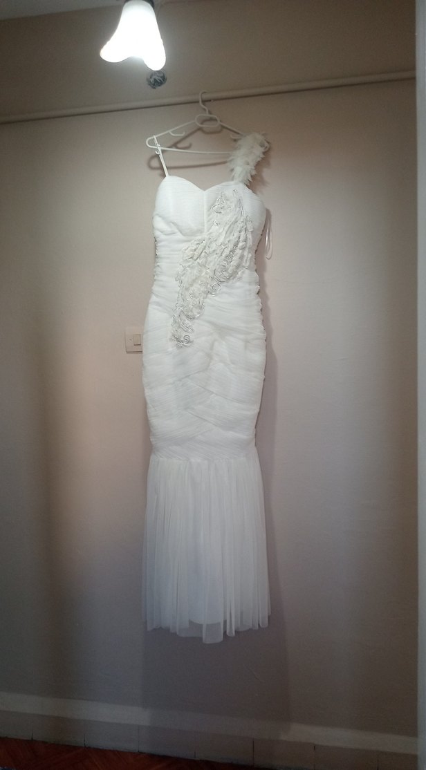 Uzun Beyaz Straplez Denizkızı Gelinlik - Görsel 5