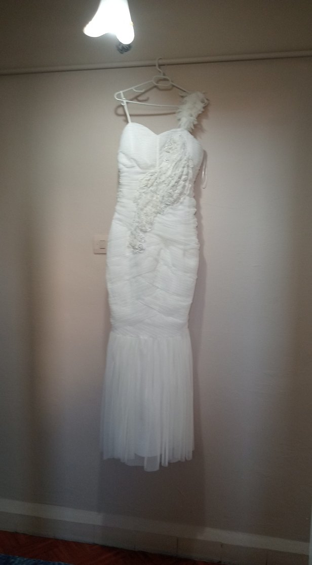 Uzun Beyaz Straplez Denizkızı Gelinlik - Görsel 4