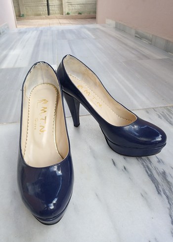 Parlak Lacivert Platform Topuklu Kadın Platform - Görsel 2