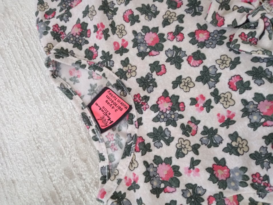 Uzun Kollu Çiçek Desenli Kız Elbisesi - Görsel 2