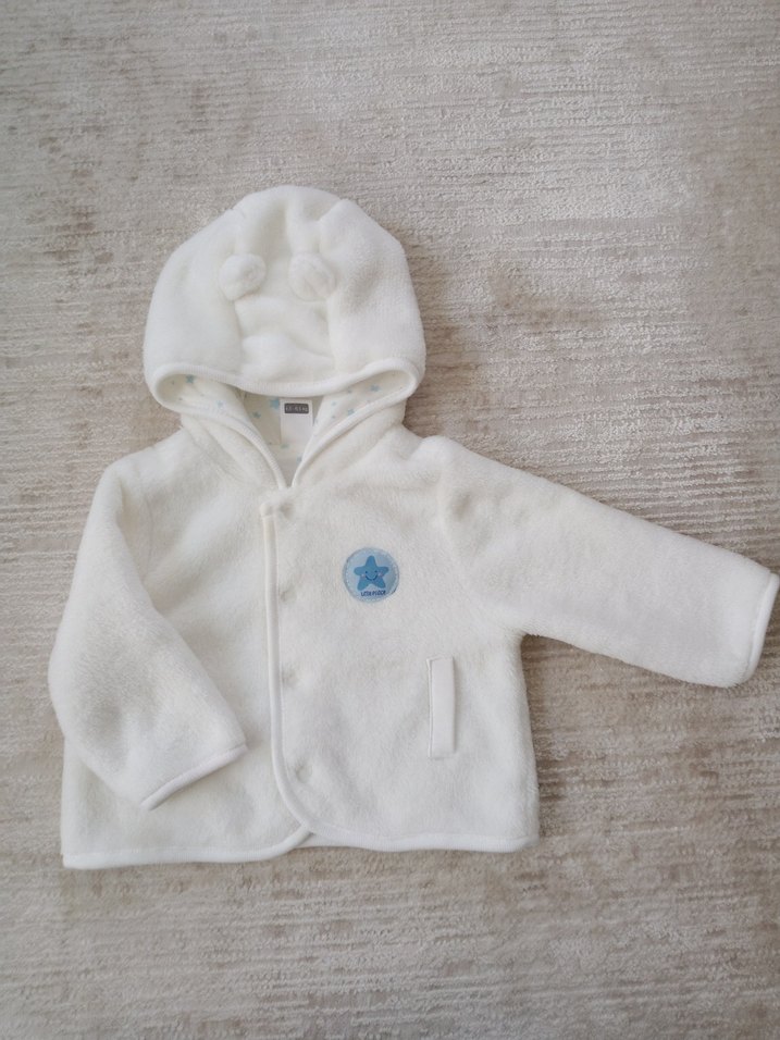 Kapüşonlu Polarlı Beyaz Çocuk Mont - Görsel 2