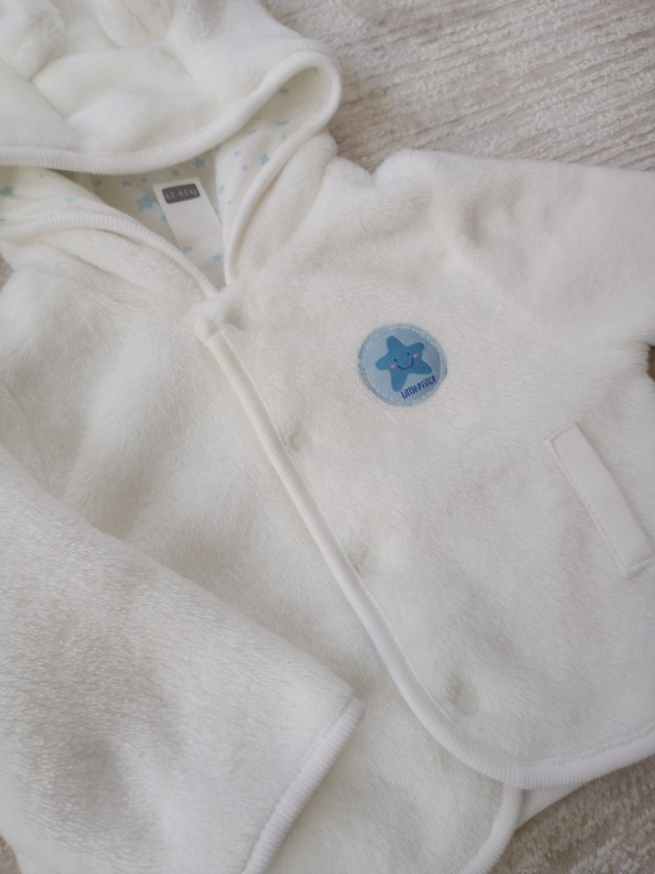 Kapüşonlu Polarlı Beyaz Çocuk Mont - Görsel 3