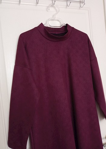 Bordo Uzun Kollu Yüksek Yakalı Elbise - Görsel 3