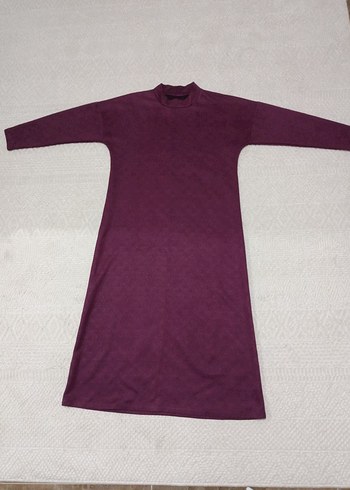 Bordo Uzun Kollu Yüksek Yakalı Elbise - Görsel 4