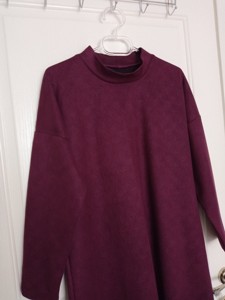 Bordo Uzun Kollu Yüksek Yakalı Elbise - Görsel 3