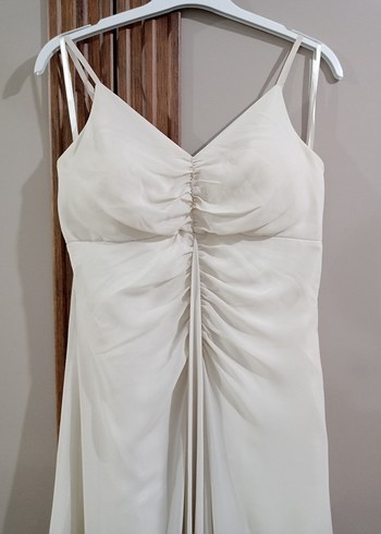 Beyaz Askılı Abiye Elbise - Görsel 2