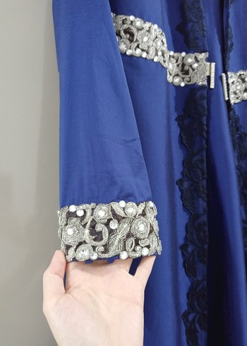 Lacivert Tafta Saten Kaftan - Görsel 11