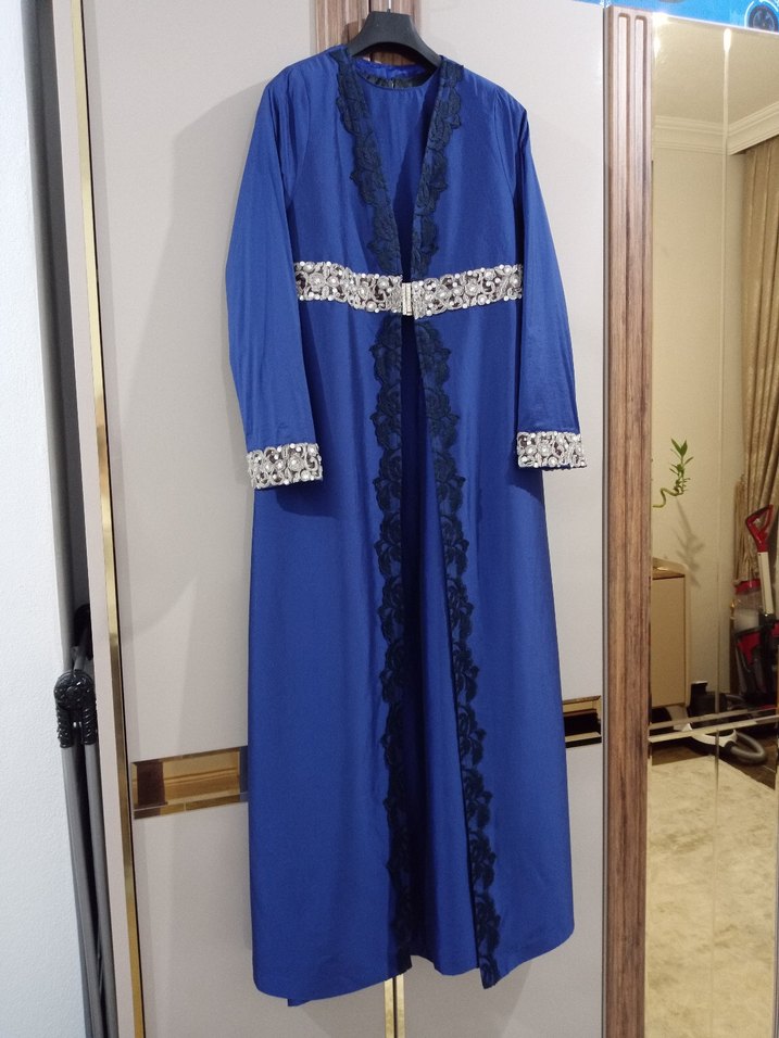 Lacivert Tafta Saten Kaftan - Görsel 2