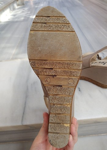 Vizon Deri Dolgu Topuklu Kadın Sandalet - Görsel 6