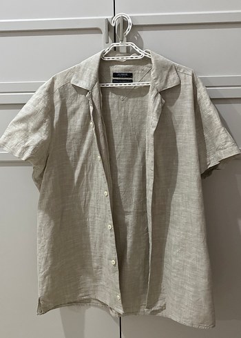 Keten Bej Kısa Kollu unisex gömlek