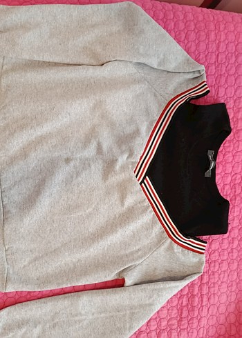 Kadın Gri V Yaka Fermuarlı Sweatshirt