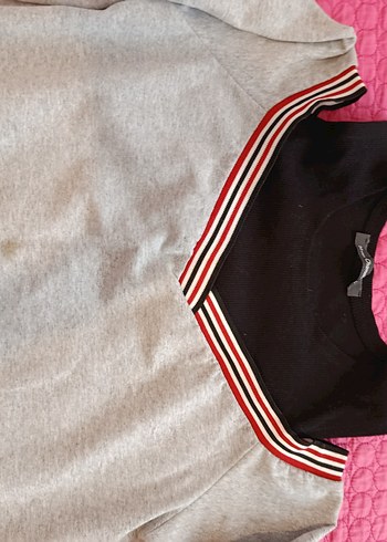 36 Beden Kadın Gri V Yaka Fermuarlı Sweatshirt