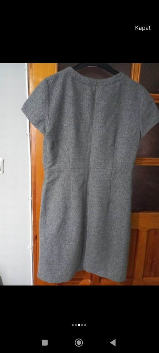 Düğmeli Gri Midi Elbise - Görsel 2