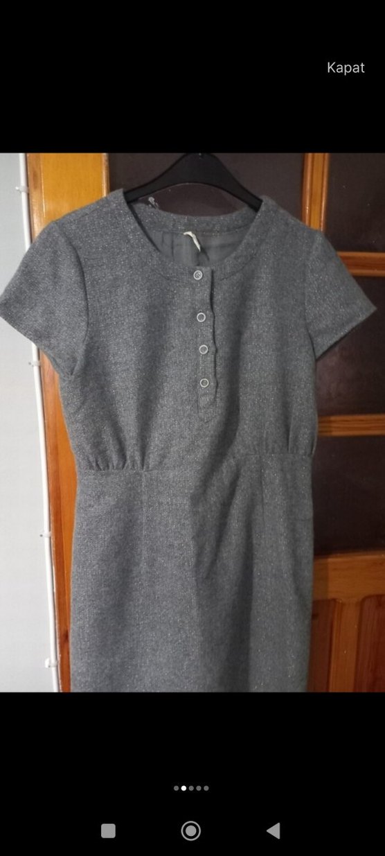Düğmeli Gri Midi Elbise - Görsel 3