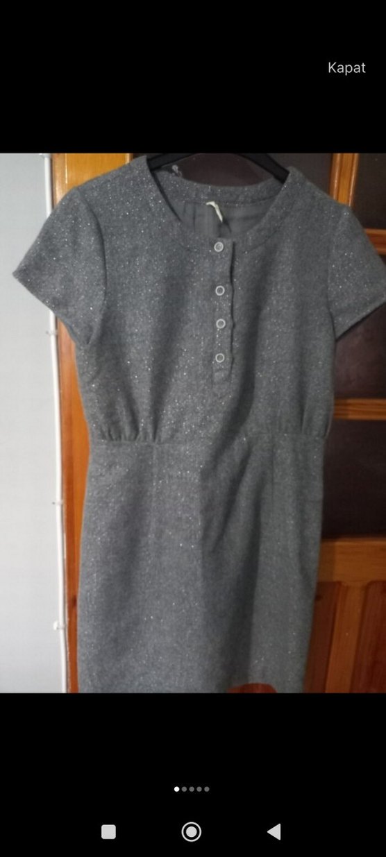 Düğmeli Gri Midi Elbise - Görsel 4