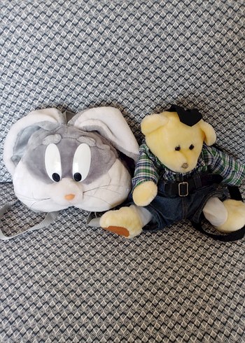 Gri Tavşan ve ayıcık Peluş Çantalar