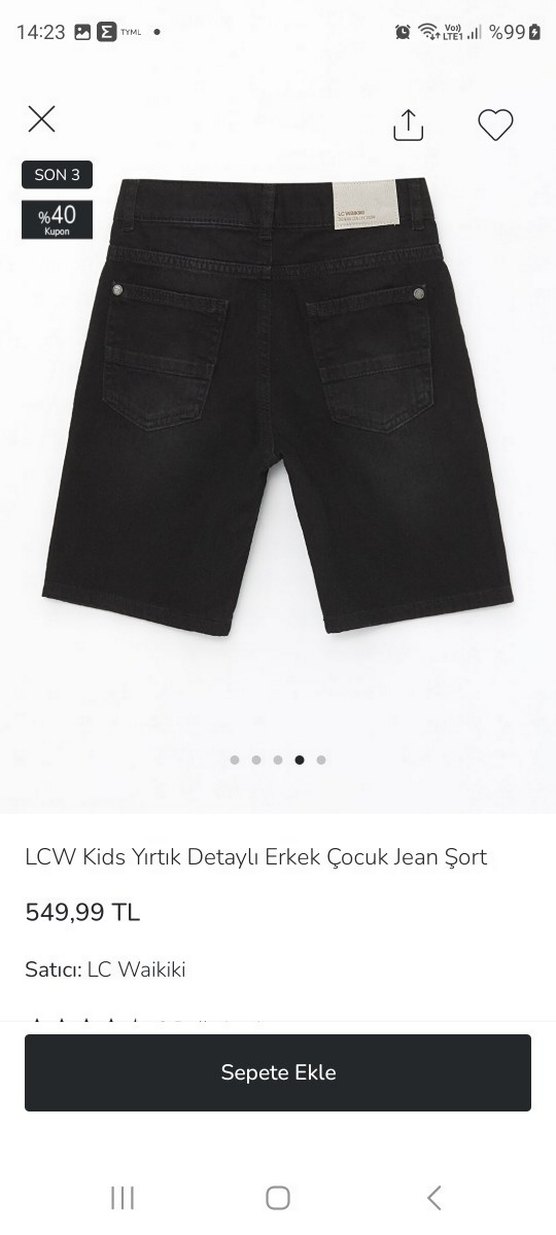 LCW Erkek Çocuk Siyah Yırtık Jean Şort - Görsel 2