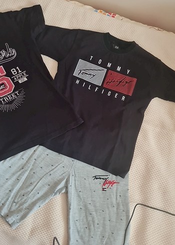 Diğer Siyah Baskılı Erkek cocuk Mini Şortlu Pijama Takımı