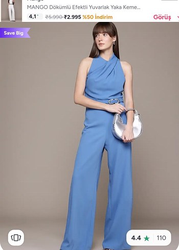 Mavi Kemerli Uzun Kadın Tulum - Görsel 6