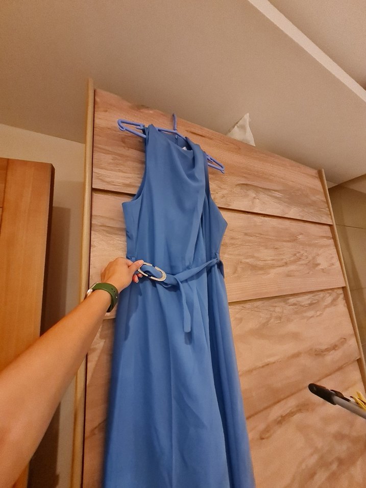 Mavi Kemerli Uzun Kadın Tulum - Görsel 5