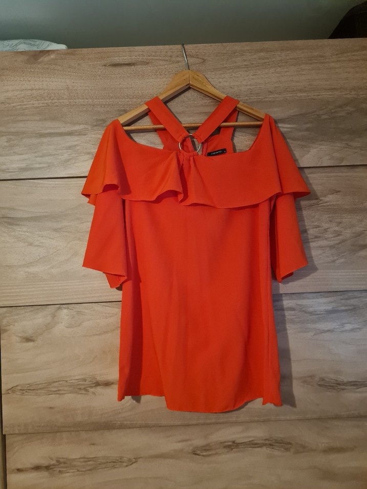 Kırmızı Uzun Kollu Volanlı omuzu düşük nar çiçeği elbise - Görsel 2