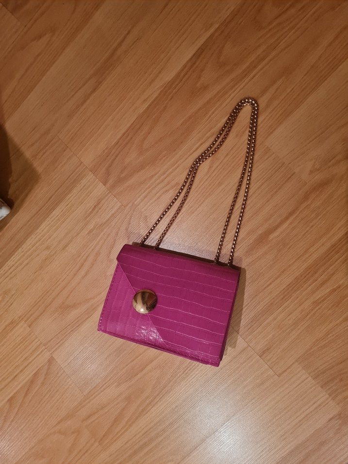 Pembe Deri Zincir Detaylı Yılan Desenli Kadın Çanta - Görsel 2