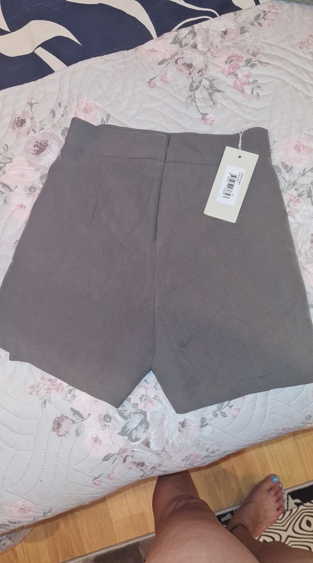 Düğmeli Gri Kadın Mini şort  Etek - Görsel 2