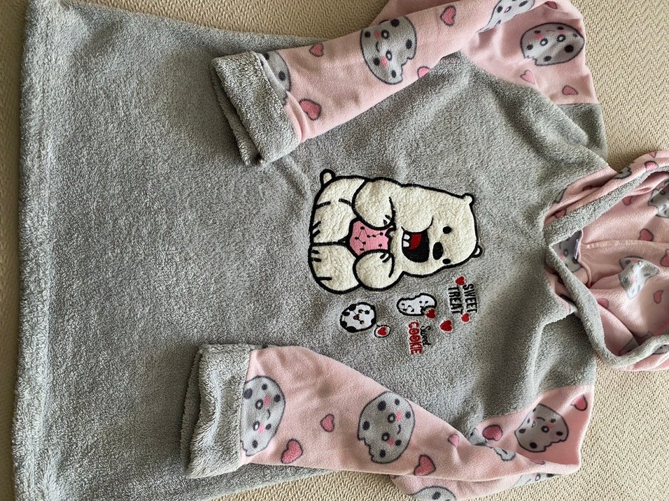 Gri Pembe Baskılı Polar Pijama Takımı - Görsel 4