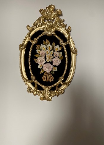 Altın Renk Oymalı Çiçekli Oval Çerçeve - Görsel 2