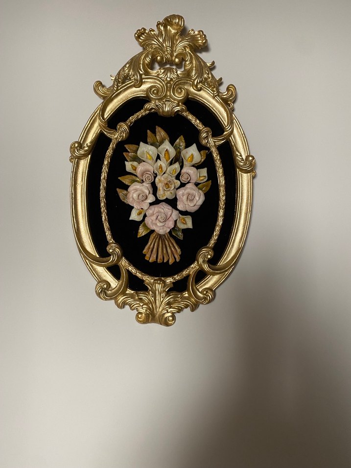 Altın Renk Oymalı Çiçekli Oval Çerçeve - Görsel 2