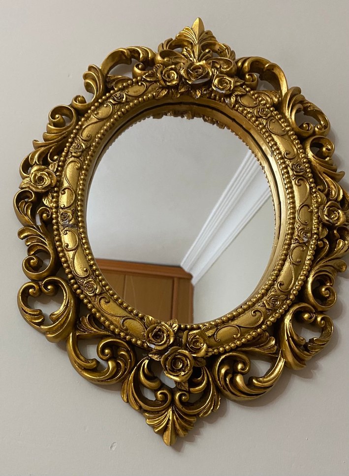 Parlak Altın Oval Dekoratif Ayna - Görsel 2