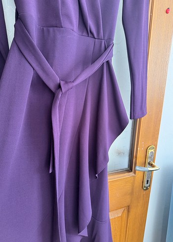 Mor Drapeli Uzun Kollu Kadın Elbise - Görsel 3