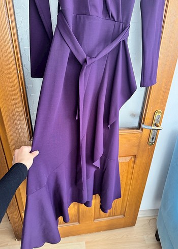 Mor Drapeli Uzun Kollu Kadın Elbise - Görsel 2