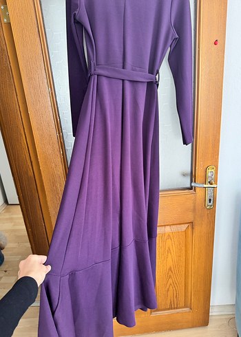 Mor Drapeli Uzun Kollu Kadın Elbise - Görsel 7