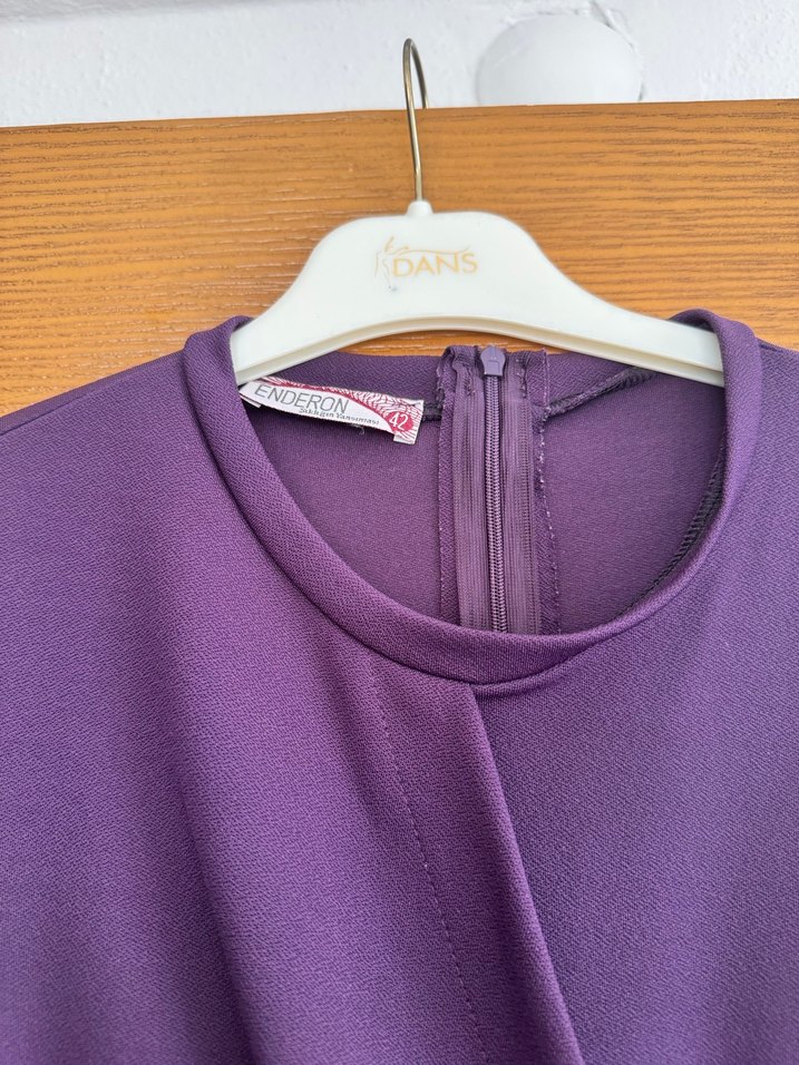 Mor Drapeli Uzun Kollu Kadın Elbise - Görsel 5