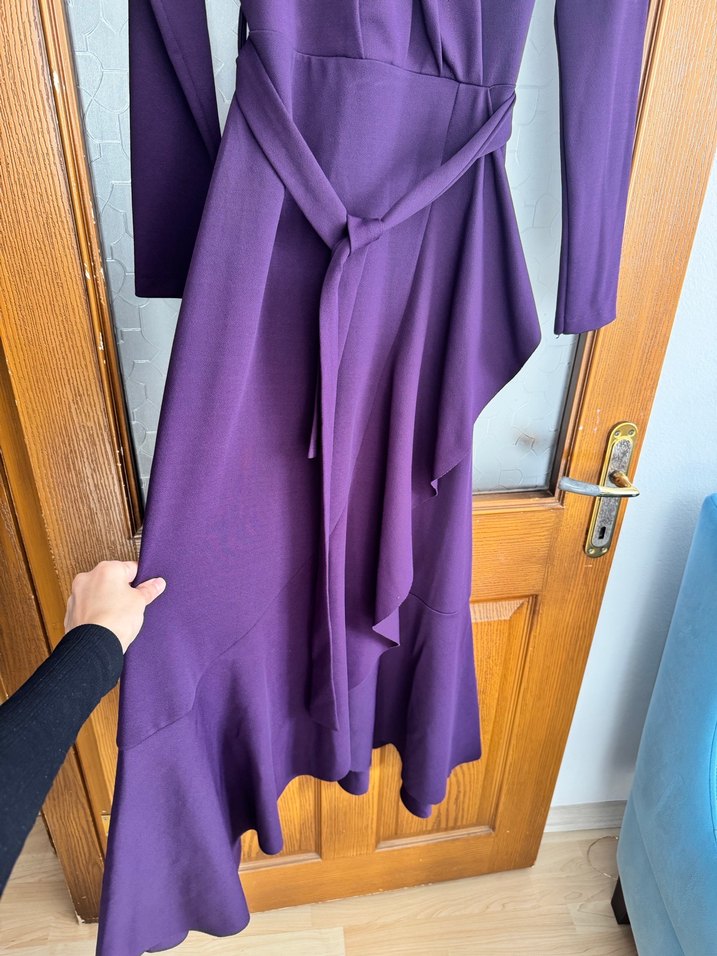 Mor Drapeli Uzun Kollu Kadın Elbise - Görsel 2