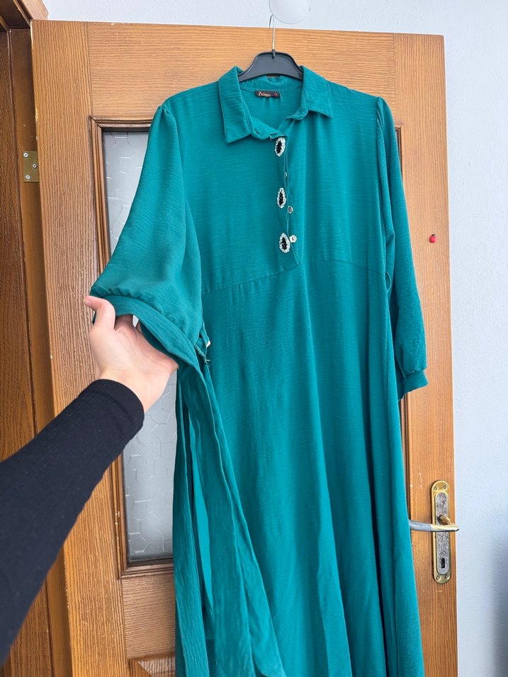 Nakışlı Turkuaz Uzun Kollu Tunik - Görsel 2