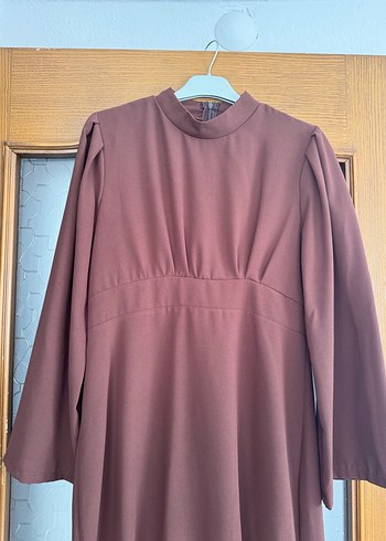 Kahverengi Uzun Kollu Uzun Elbise - Görsel 3