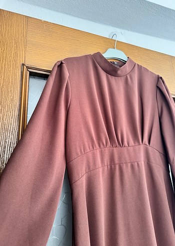 Kahverengi Uzun Kollu Uzun Elbise - Görsel 6